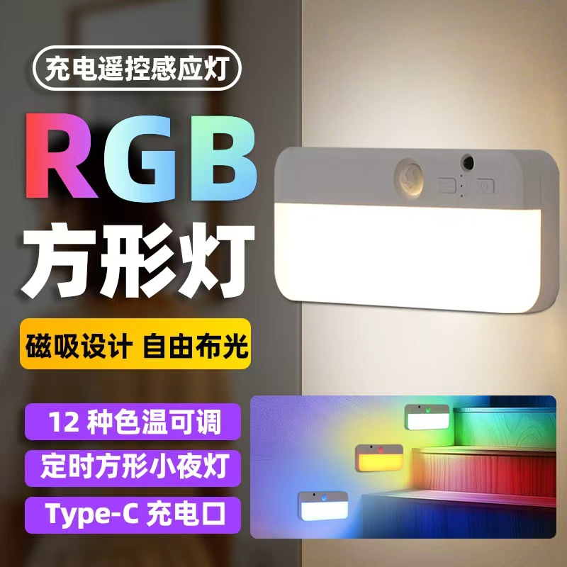 New cross-border human body sensing ceiling light, led remote control magnetic suction TYPE-C charging model for aisle, coat and storage room