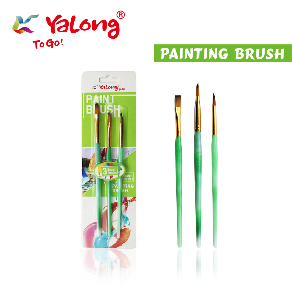 Yalong colored painting brushes, semi-transparent art paint brushes, 3 pieces plastic handle wool brushes details Picture