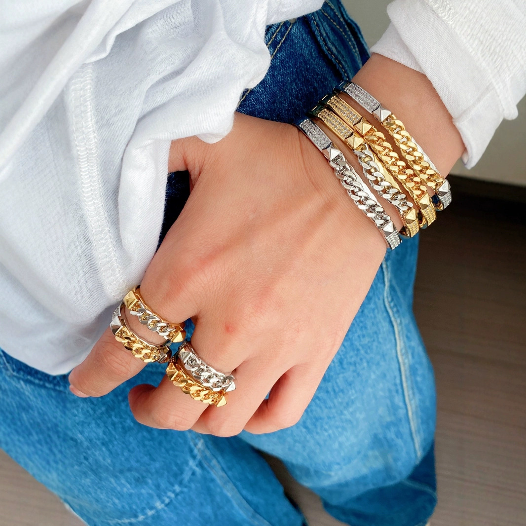 中性简约轻奢风铜镀金链条戒指环潮人时尚穿搭手饰配饰品批发