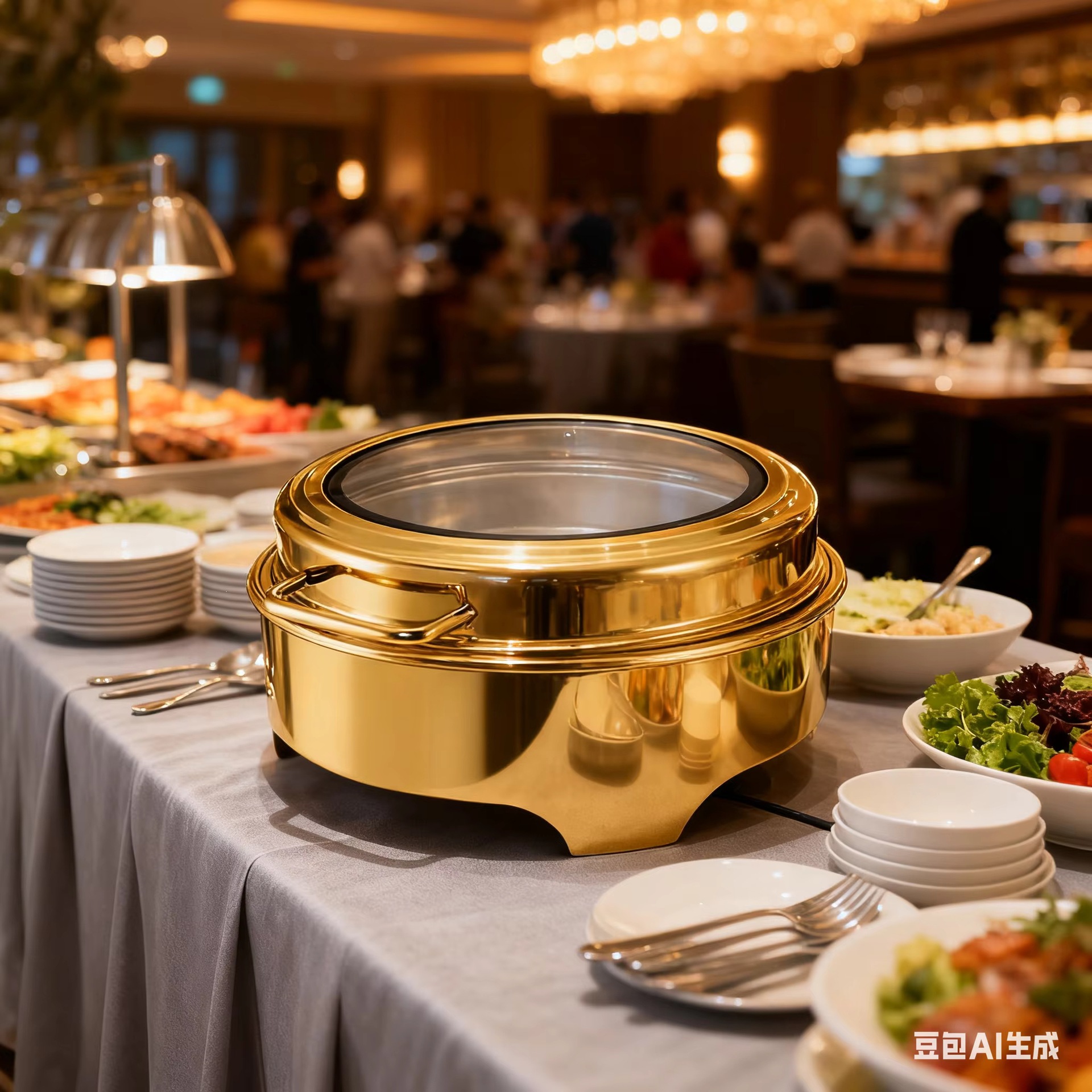 High-quality 6L round self-service stove set with visible glass cover, stainless steel, hotel commercial kitchen equipment details Picture