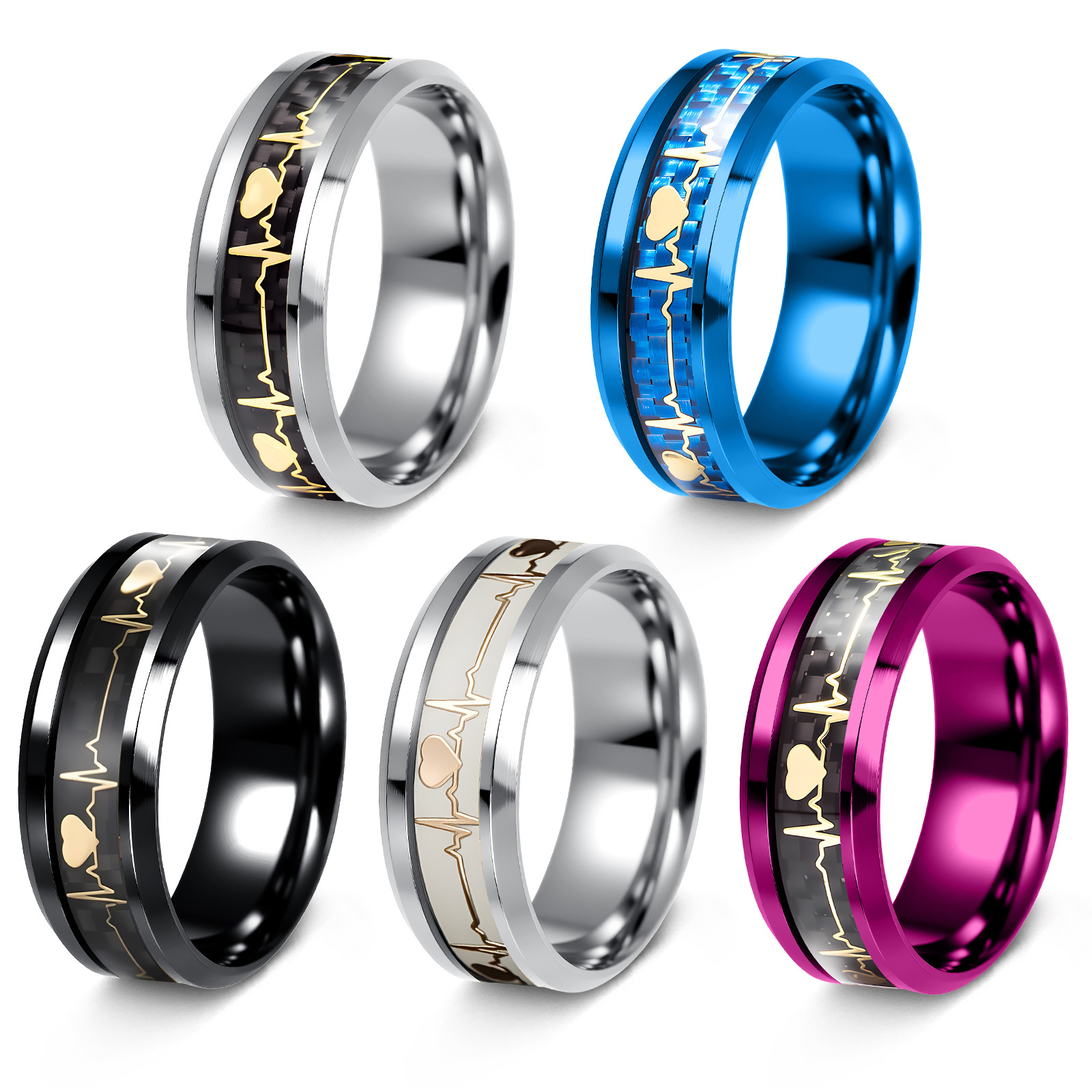 Amazon's best-selling Valentine's Day accessory: 8mm carbon fiber ring for couples, electrocardiogram heartbeat, titanium steel ring