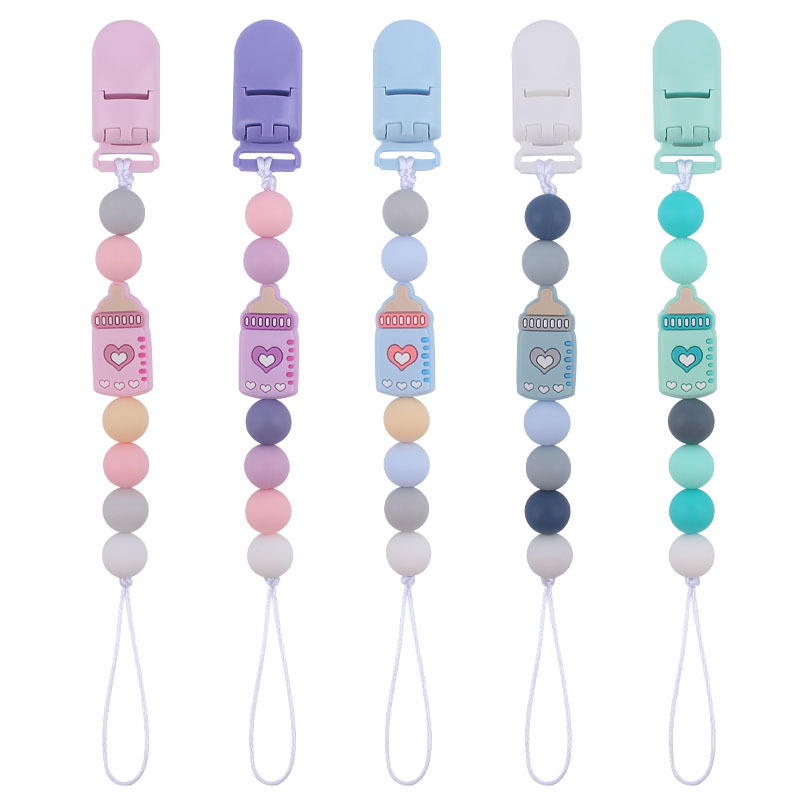 新款婴幼儿用品彩色塑料夹子安抚宝宝卡通奶瓶硅胶咬咬奶嘴防掉链