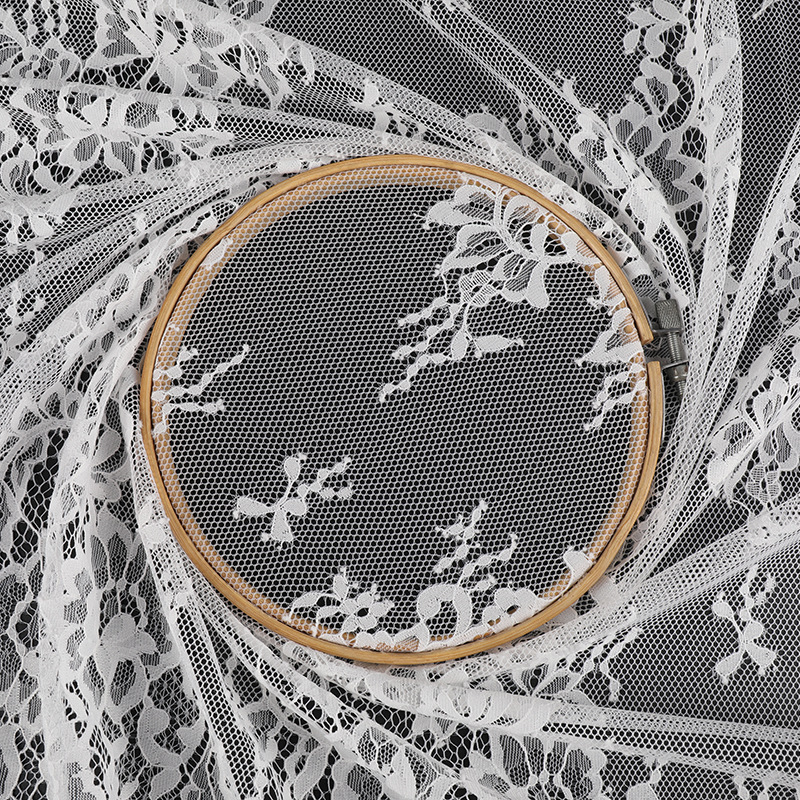 Eyelash lace fabric with hollowed-out patterns, nylon non-elastic lace fabric, wedding dress and skirt lace fabric details Picture