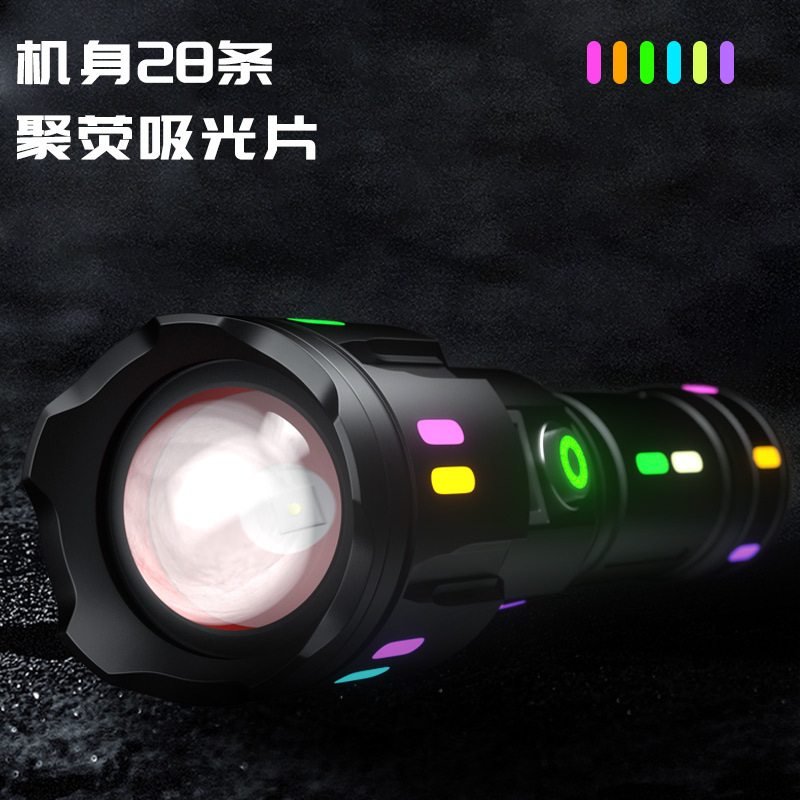 亚马逊强光变焦多功能手电Type-C充电荧光条数字电显白激光手电筒产品图