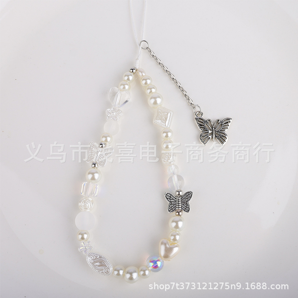 DIY new Chinese-style original glass flower mobile phone chain, butterfly beaded mobile phone lanyard, camera and mobile phone case pendant chain Item Picture