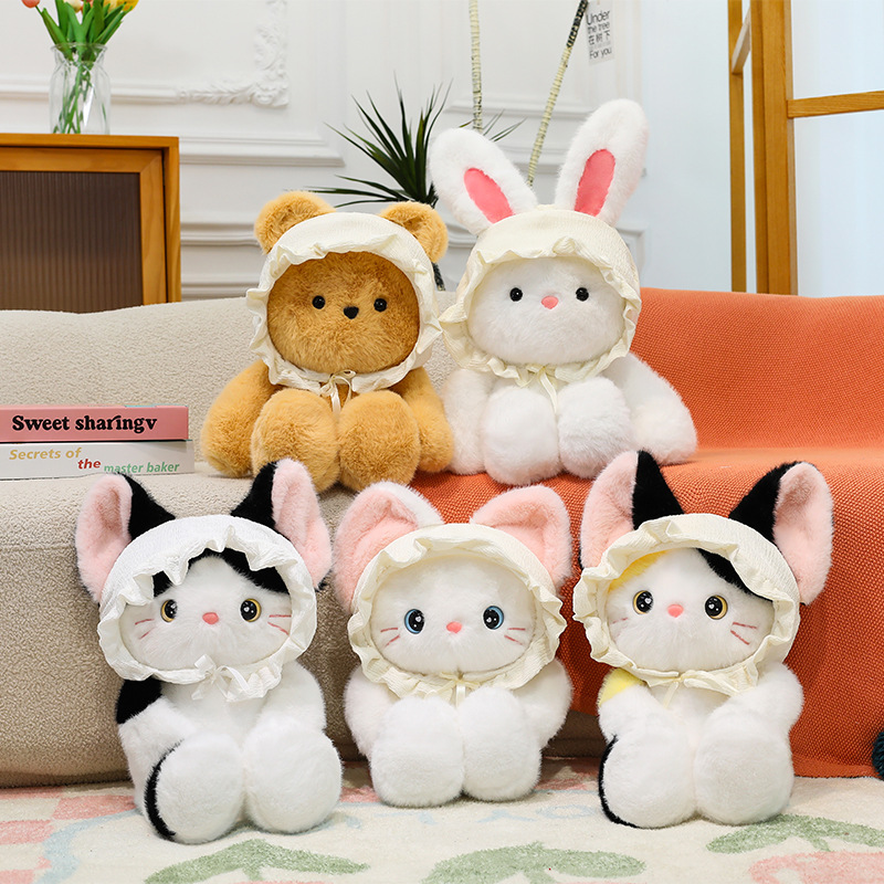 Wholesale of new baby caps, teddy bear plush toys, children's sleeping comfort cat cushions, girl rabbit dolls