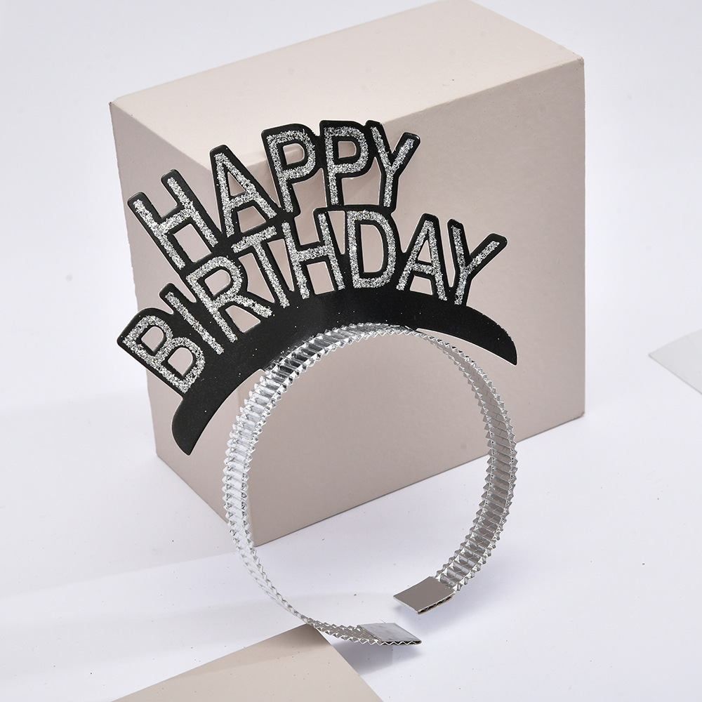 Cross-border birthday letter paper headband headband, children's party decoration and arrangement, photo headwear, powder gold powder headband Specification image