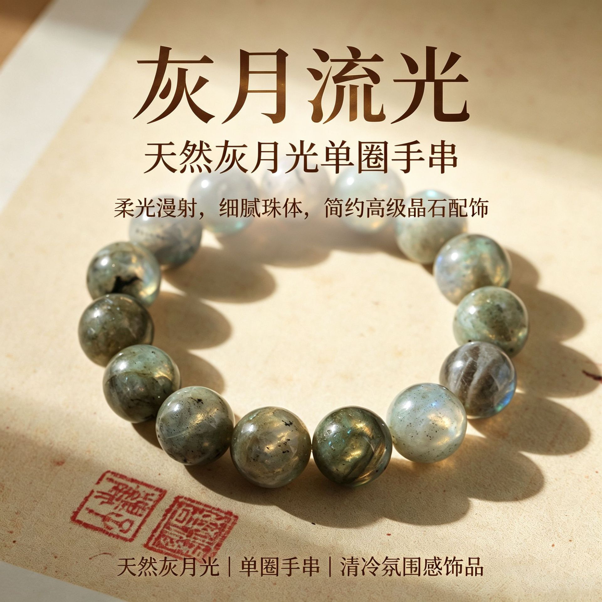 Natural grey moonlight feldspar bracelet, cold and refreshing crystal single-loop bracelet, new Chinese-style jewelry wholesale, one-piece substitute