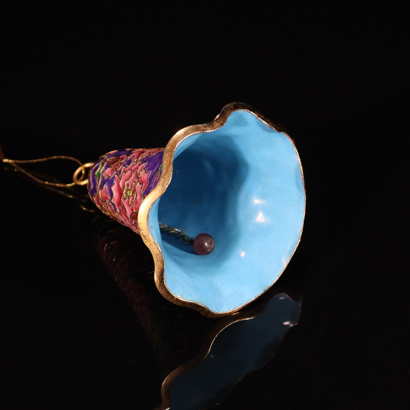 Beijing Cloisonne vintage cultural collectible pendant, copper body, cloisonne enamel, filigree, silver blue, 4-inch Christmas octagonal bell details Picture
