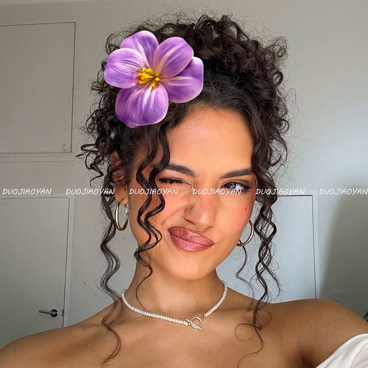 New cross-border tulip flower hair clips, large color simulation flower hair accessories, Hawaiian beach vacation style hair clips Specification drawing