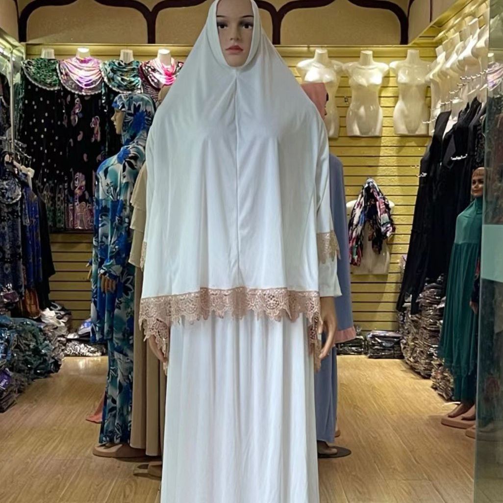 Factory direct sales of double-layer lace dress, Arab, Middle East, African, Dubai-style burqa, ice silk headscarf, women's robe 63 full figure