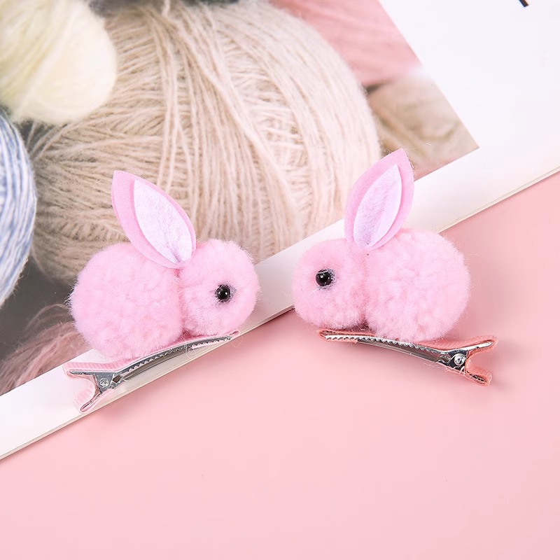 Children's hair clips, girls' cute and super adorable 3D rabbit plush hair clips, girls' autumn and winter bangs hair accessories, small gifts Specification image