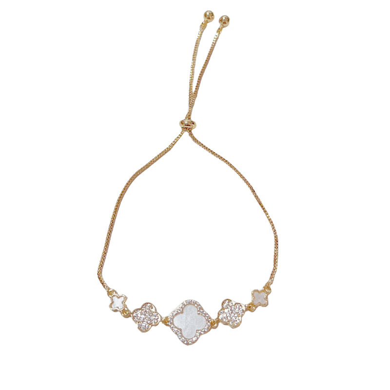 Versión coreana diseño de nicho circón cuatro hojas pulsera floral versátil sentido de alta clase moda ligera extravagancia influenciador decoración de la mano al por mayor Item Picture