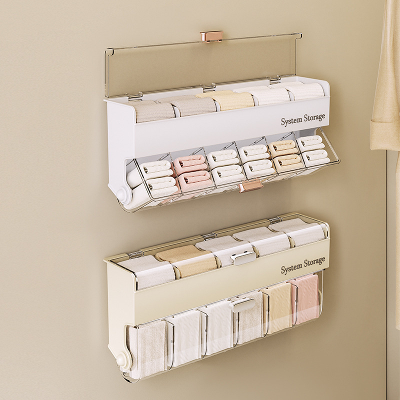 Underwear storage box, household underwear and socks wall-mounted non-perforated storage rack, partition and organization box, student dormitory organization
