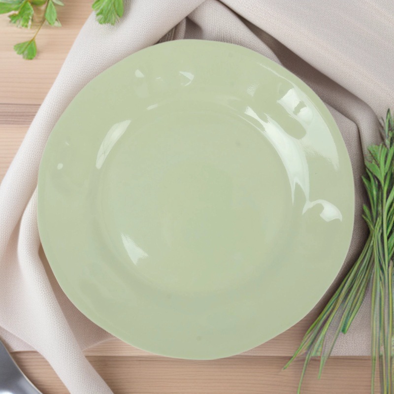 Foreign trade imitation porcelain plates, restaurant self-service round plates, green and shock-resistant plastic plates, rice pouring, fried noodles, stir-fried dishes, melamine plates full figure