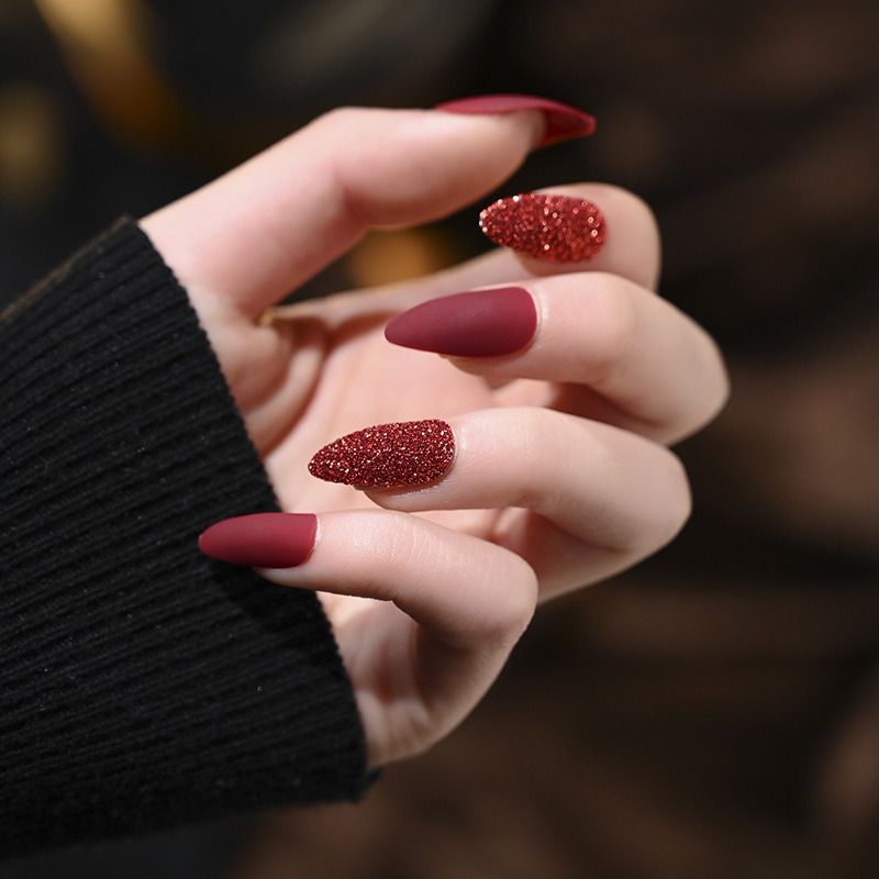 Customized OEM frosted wearable nail art false nails, 24-piece box nail patches, finished nail patches, glitter powder customization