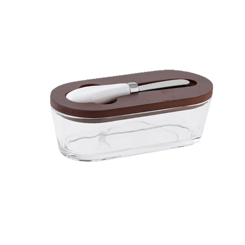 Western-style glass-sealed butter box with lid, spatula, rectangular household cheese preservation jar, household cheese box wholesale Item Picture