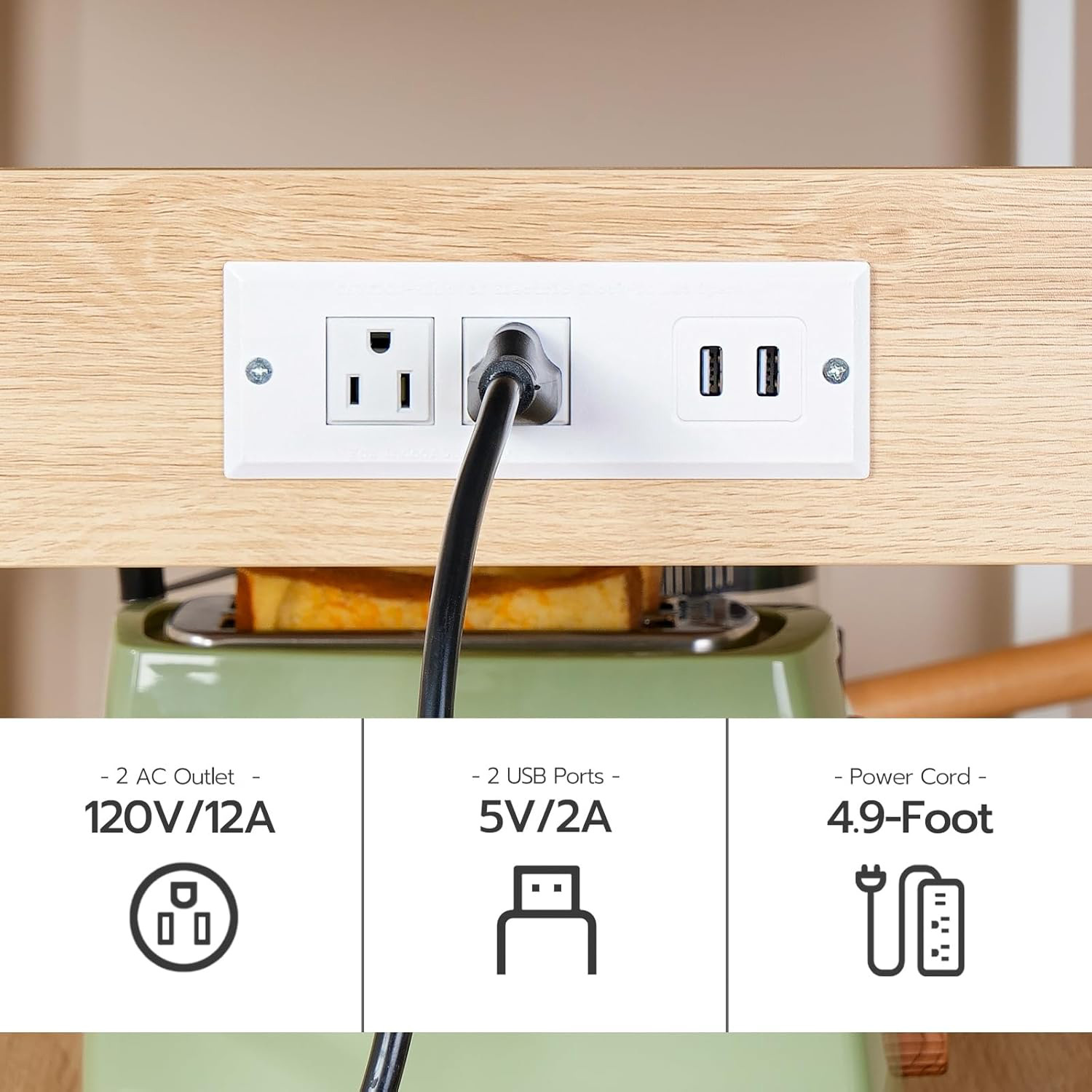 Amazon cross-border e-commerce kitchen shelf, kitchen island with storage space and power socket kitchen island table Application Scenario
