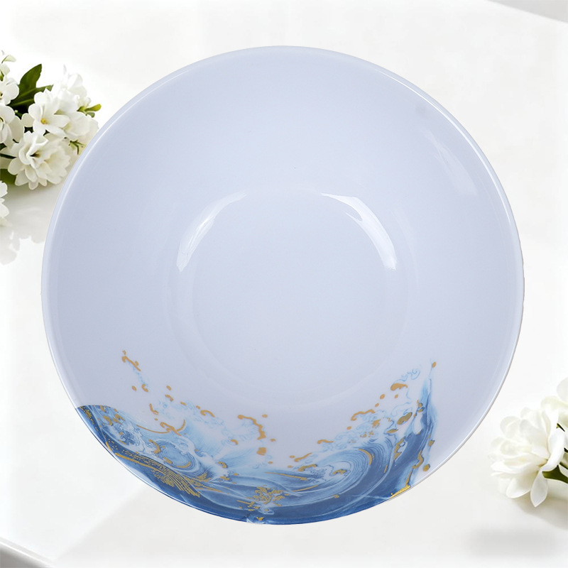 Melamine decorative round plates for foreign trade, hotel and restaurant plates, buffet steak plates, imitation porcelain round plates, commercial daily necessities details Picture