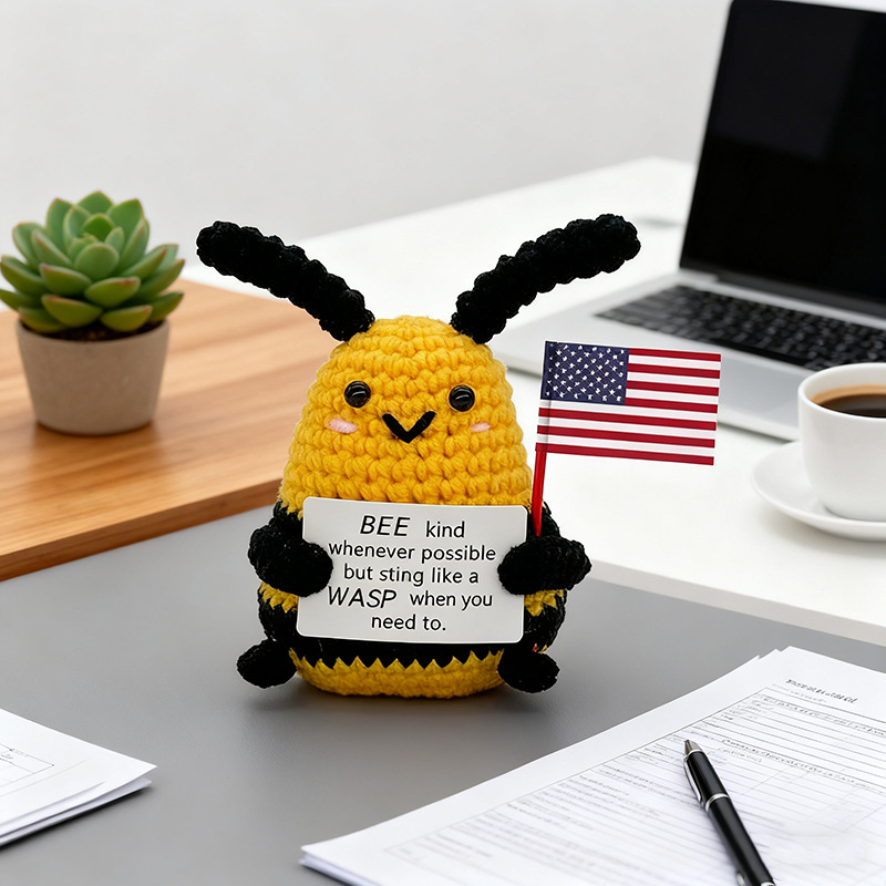 Cross-border finished hand-knitted dolls, bee-hugging small flowers, tulips, roses, cartoon and cute desktop ornaments Specification image