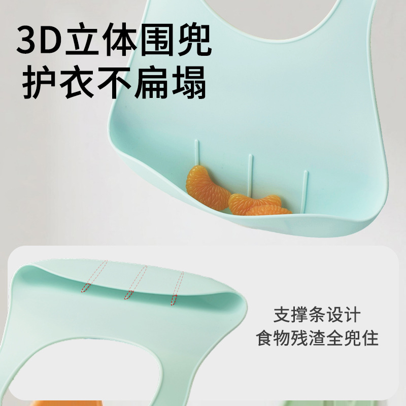 Pink, blue and light green silicone bib for babies, drip-proof and leak-proof, adjustable bib, soft and safe Specification image