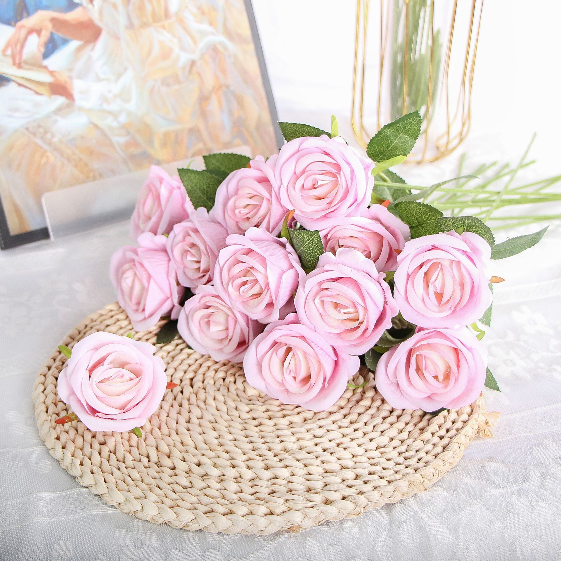 Cross-border faux velvet rose, European ins style home decor, photography, wedding decoration, multi-color artificial flowers wholesale Specification image