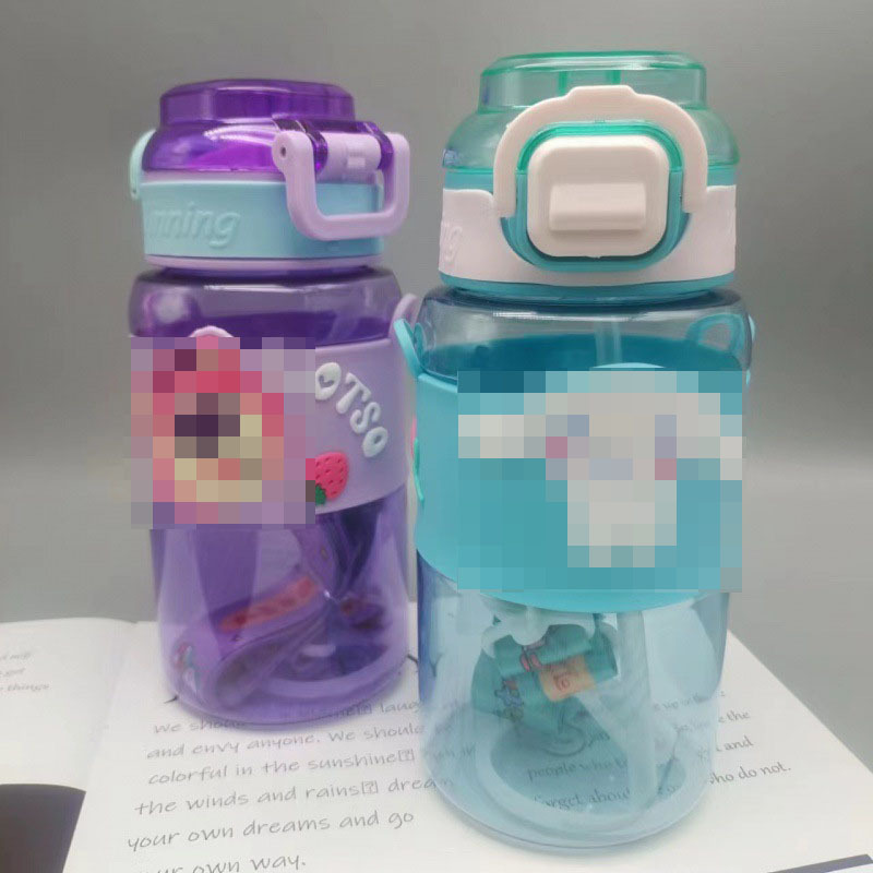 Children's cartoon plastic cups, cute double-drinking cups, portable and easy-to-use cups for boys and girls, high appearance level straw cups Specification image