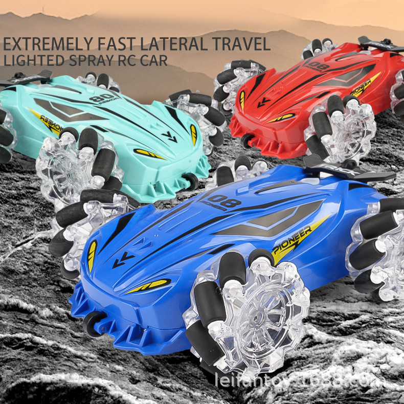 新款2.4G四驱越野双面漂移特技遥控车发光喷雾可充电儿童玩具礼物