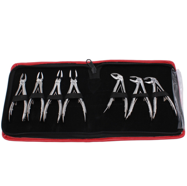 Cross-border exclusive dental tooth extraction tools, stainless steel tooth extraction pliers 10-piece set with storage bag, orthodontic pliers, dental pliers Specification image