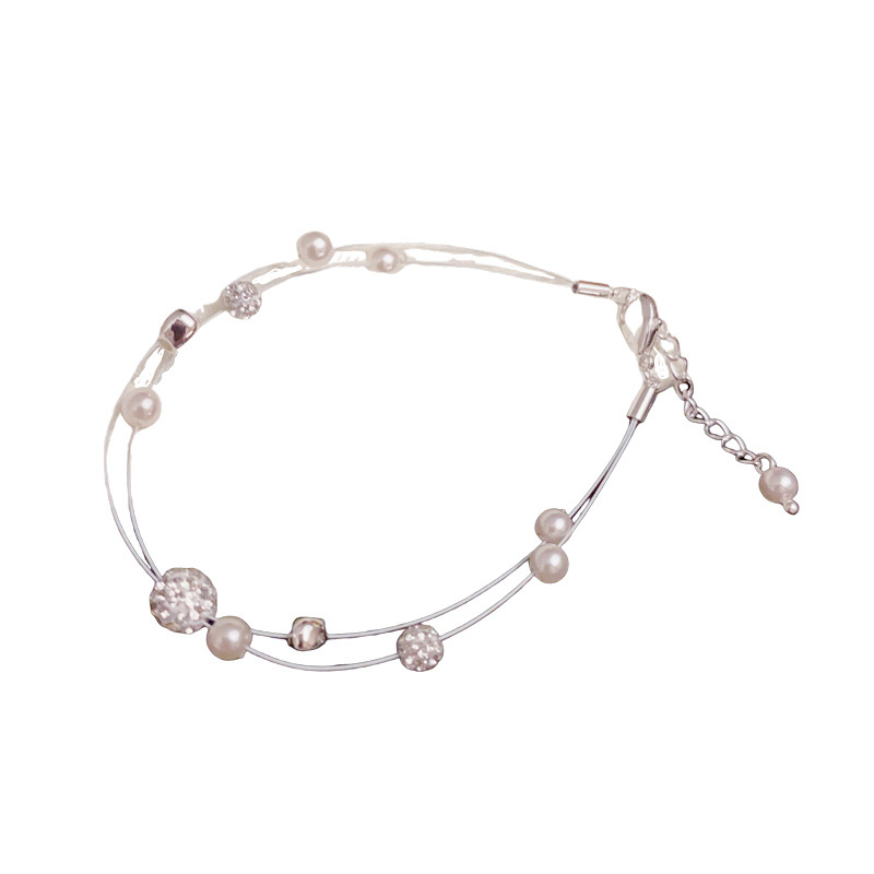 Verano nuevo lleno de diamante bola bola perla doble línea de pesca pulsera temperamento moda simple luz diseño de lujo sentido de la mano accesorios Item Picture