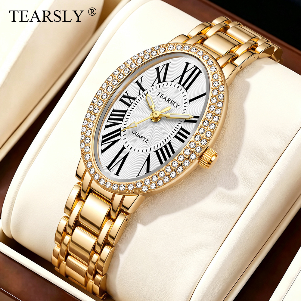 Cross-border bestseller bathtub diamond-encrusted women's watch, waterproof luminous quartz watch, new oval watch for women wholesale and customization Specification image