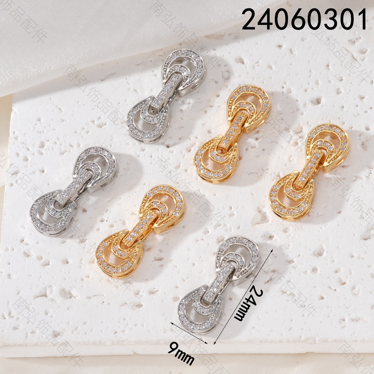 18k color-preserving copper plated with real gold and set with zirconium, double c clasp, pearl necklace, mother-child clasp, sweater chain, DIY jewelry accessories