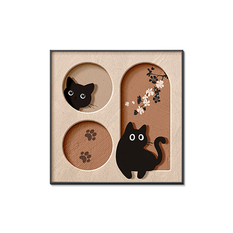 法式奶油风客厅装饰画小众艺术装饰画猫咪中古风挂画卡通卧室壁画白底实物图