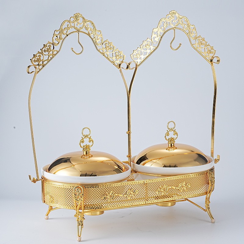 Golden Buffet hanging stove with lid alcohol heating, special stove for foreign trade hotel buffets, 2.0L warm food container
