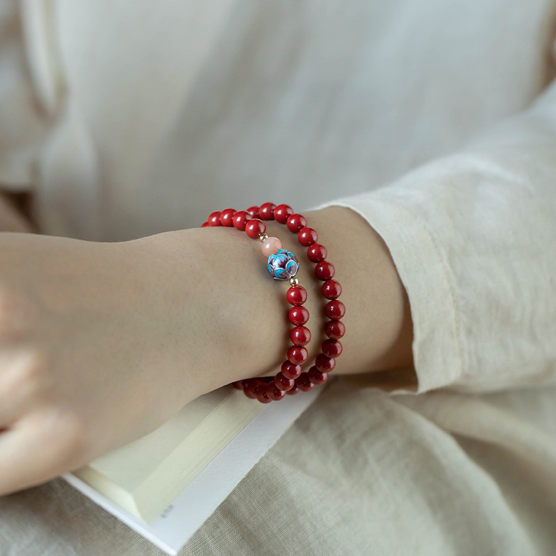 Genuine cinnabar high-end lotus bracelet, purple gold sand bracelet, double ring, versatile, Chinese-style gift wholesale and consignment Specification image
