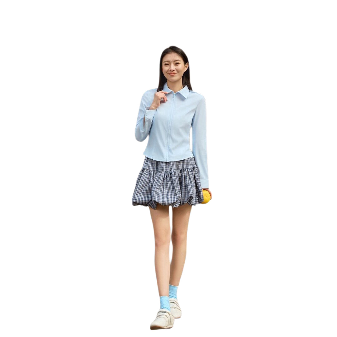 Counter quality lapel slimming sun-protective shirt, small waist sun-protective shirt, cool natural gauze sun-protective shirt, shoulder length 8022 Item Picture