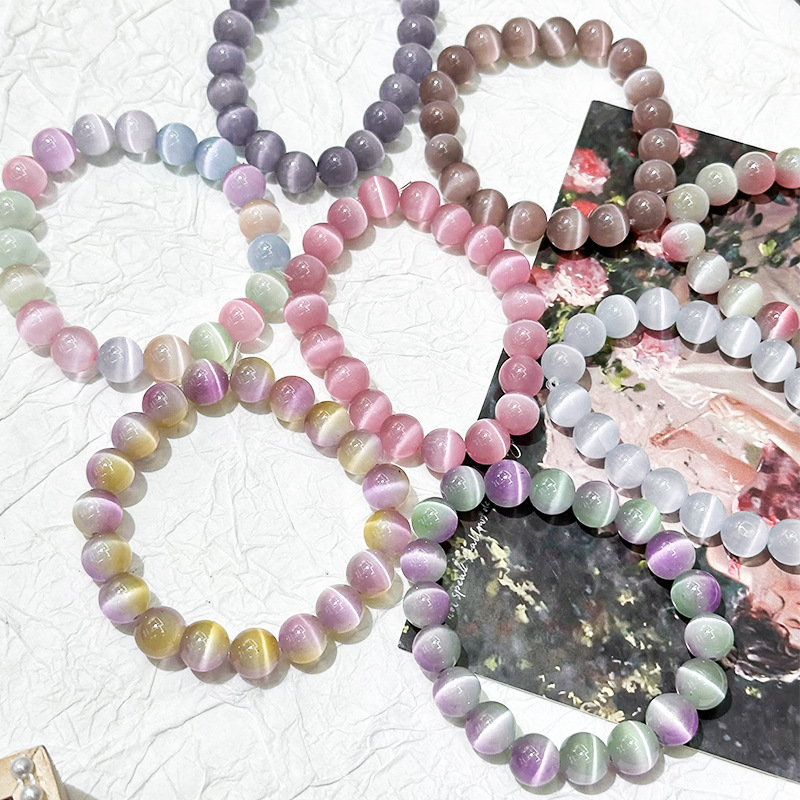 Colorful cat's eye stone cool plain ring bracelet sweet bracelet, niche design natural Little Red Book bestseller beaded bracelet Application Scenario