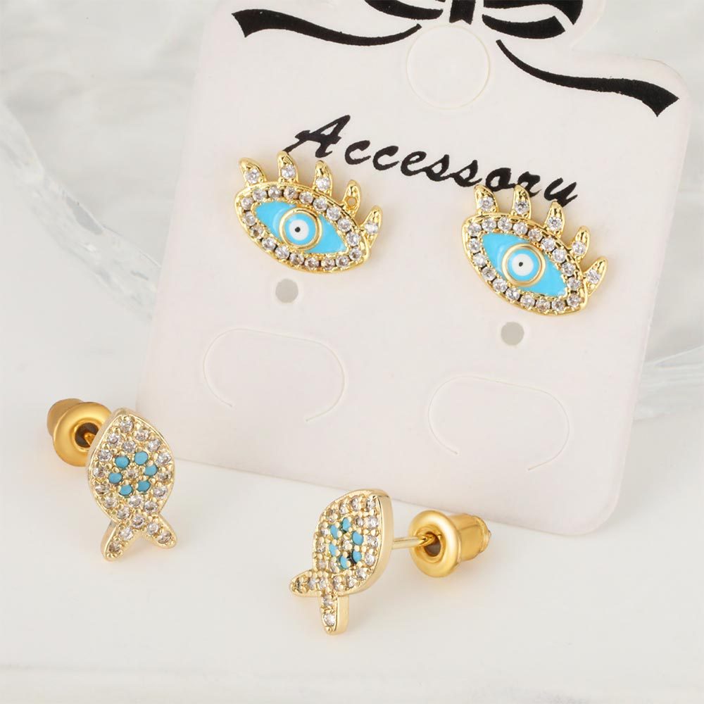 Honglu elegant and exquisite stud earrings, European and American fashion and individuality, zircon oil inlaid geometric Devil's Eye earrings wholesale