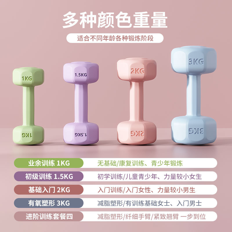 Free shipping of small dumbbells, women's fitness equipment, home children's rubber-coated, men's arm muscle training kettlebell yoga dumbbell sets details Picture