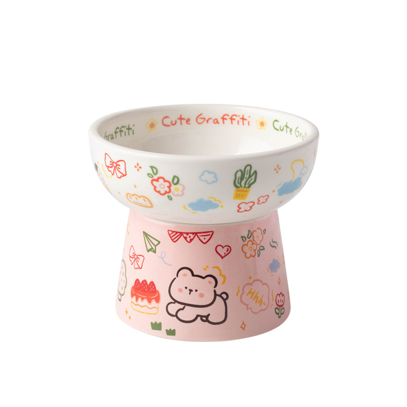 Creative graffiti style pet bowls, household cat bowls, dog bowls, cat drinking bowls, ceramic cat and dog basins, high appearance level food basins Item Picture