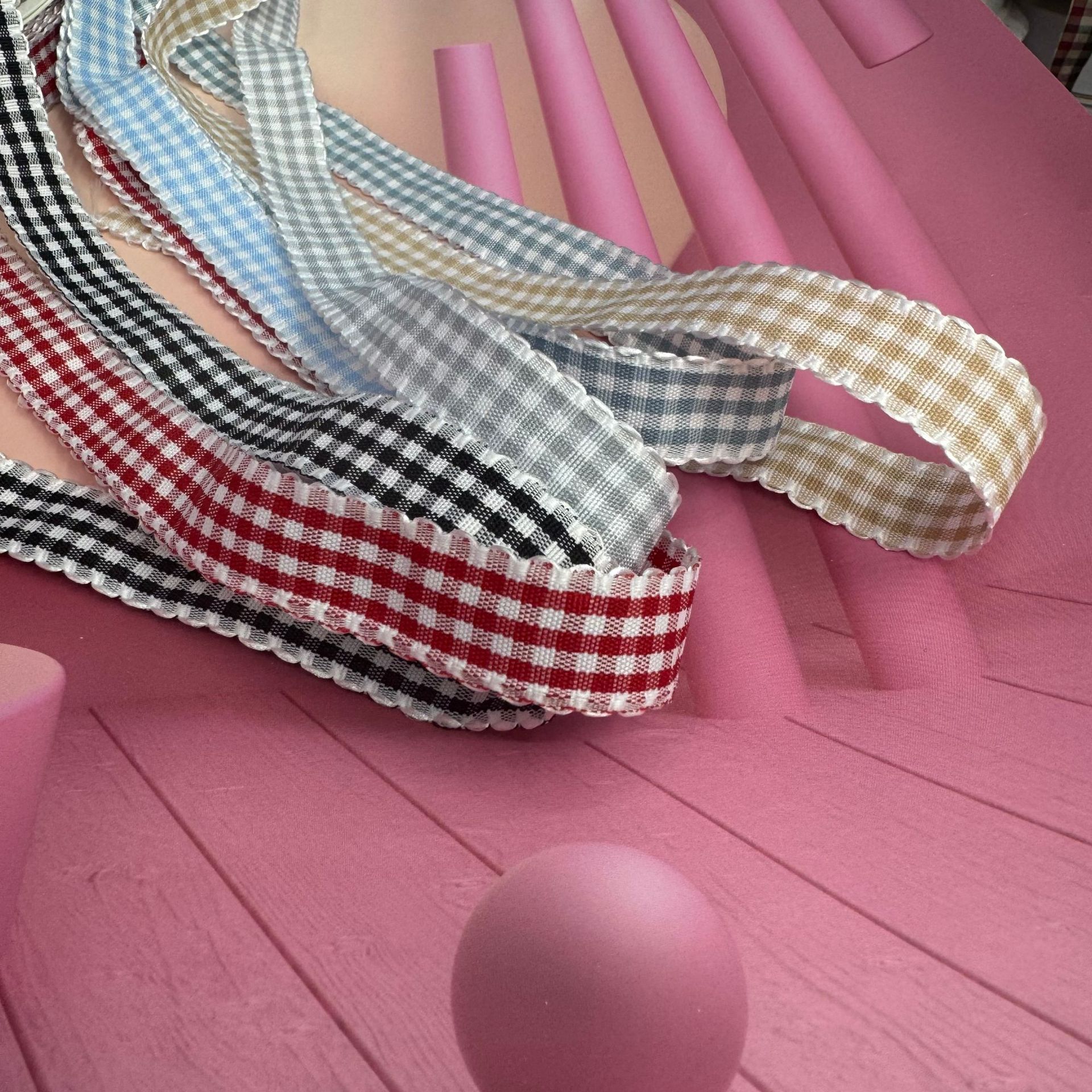 Black fungus edge checkered tape 1-4 cm wide wavy macaron colorful woven tape for cake baking DIY colorful checkered tape Application Scenario