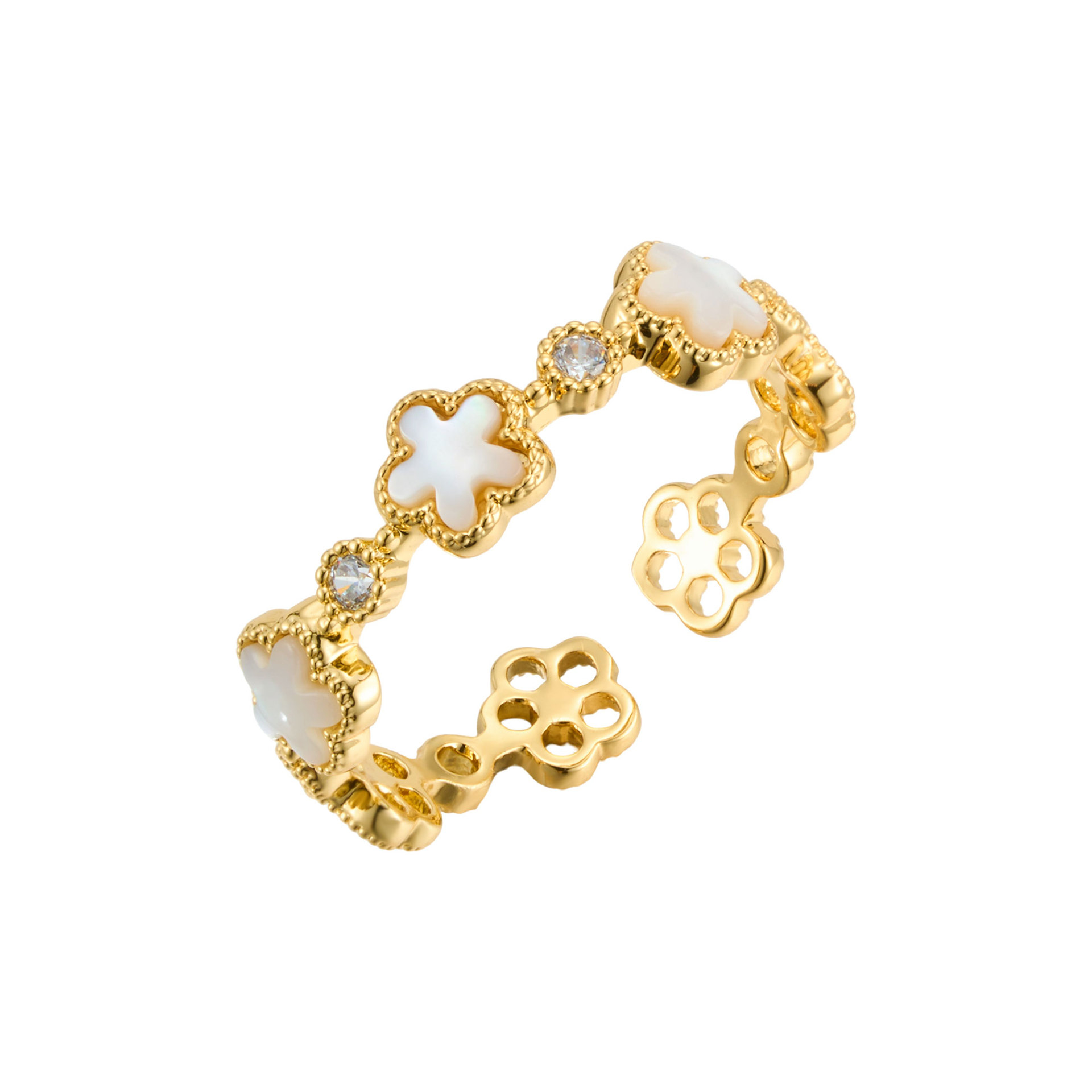 Fuente fábrica luz flores de lujo anillos abiertos aleación de cobre oro verdadero chapado con circonio multicolor anillos ajustables Item Picture