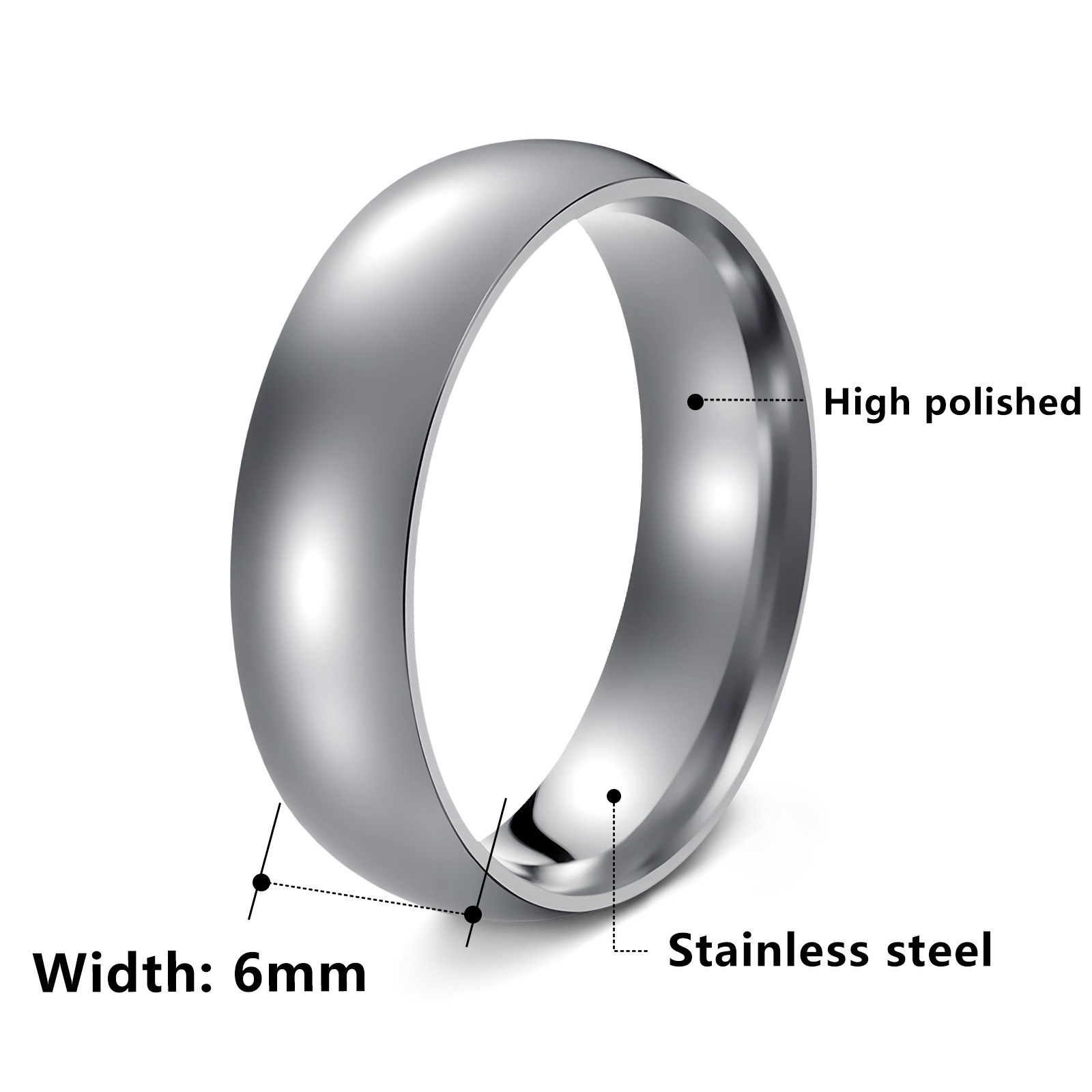 2025temu Cross-border European and American unisex stainless steel 6MM simple Smooth ring Amazon Classic Style Item Picture