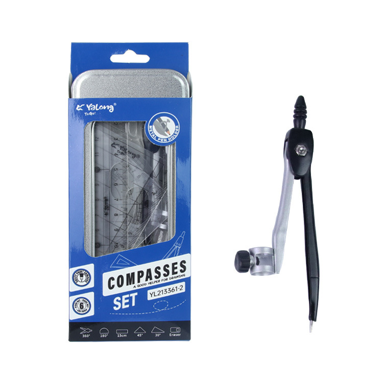 Yalong Cross-border Classical 7-in-1 Student Metal Compass Set, Zinc Alloy material compass Geometric Drawing Tool for use