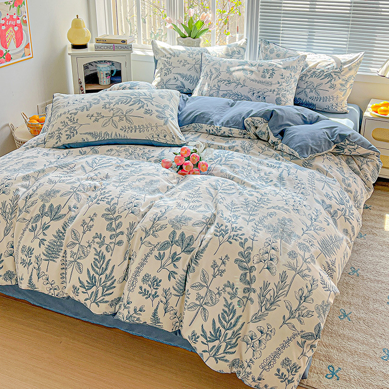 Soft, simple and fresh style quilt cover, pure cotton 60-piece four-piece bedding set Application Scenario