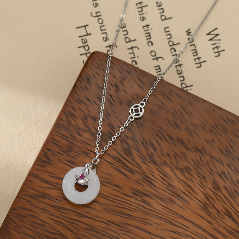 真金电镀中国风新中式平安扣锁骨链女小众设计感元宝吊坠项链批发详情图4