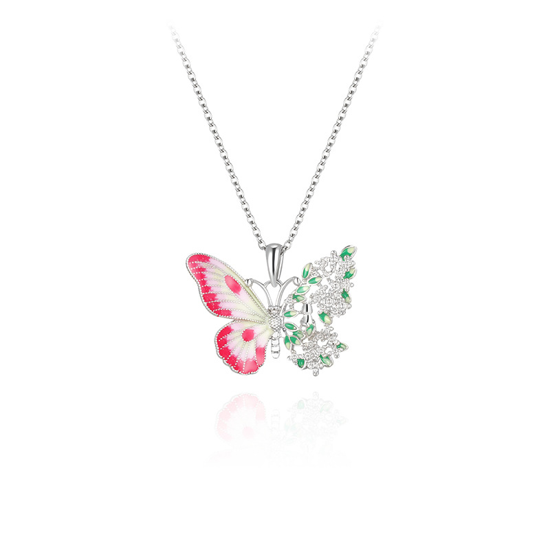 The Xuping enamel color exquisite and elegant half-sided hollowed-out butterfly pendant necklace features a niche design and a sense of high-end luxury Item Picture