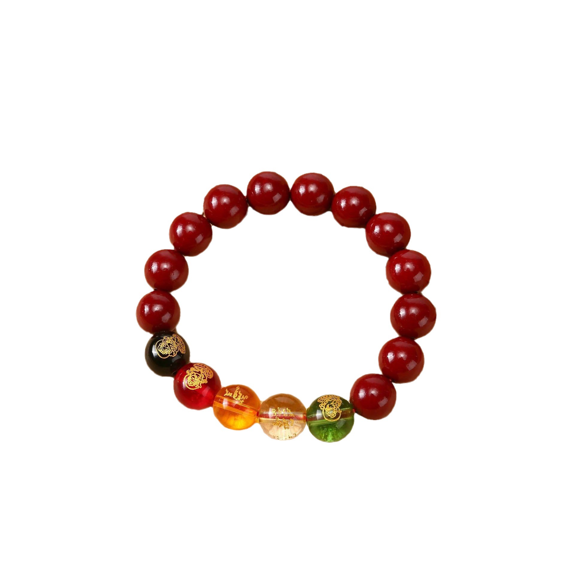 Five-way Bead Wealth God Cinnabar zodiac Bracelet, rotating beads, round beads, Buddhist beads, unisplendour, fashionable and versatile bracelet Item Picture