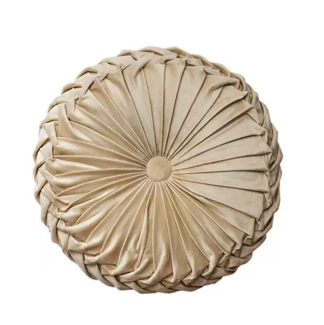 Cross-border light luxury round hand-sewn pleated cushion, Nordic pumpkin wheel throw pillow, tatami bay window round cushion Item Picture