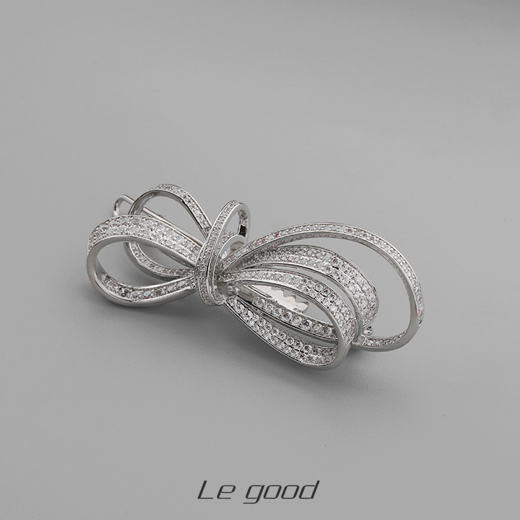 legood铜闪钻蝴蝶结一字夹韩版时尚小众设计通勤潮款珐琅边夹女细节图